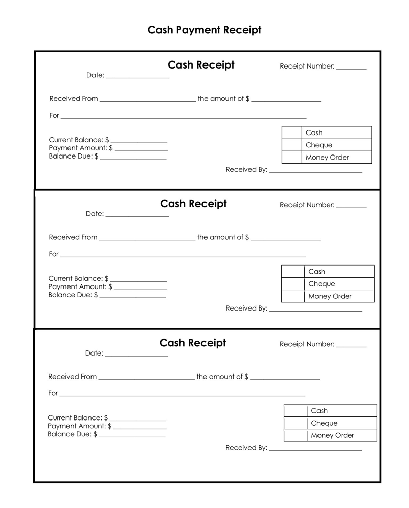 Free Editable Cash Payment Receipt 3 on Page Template 02 as Word Format