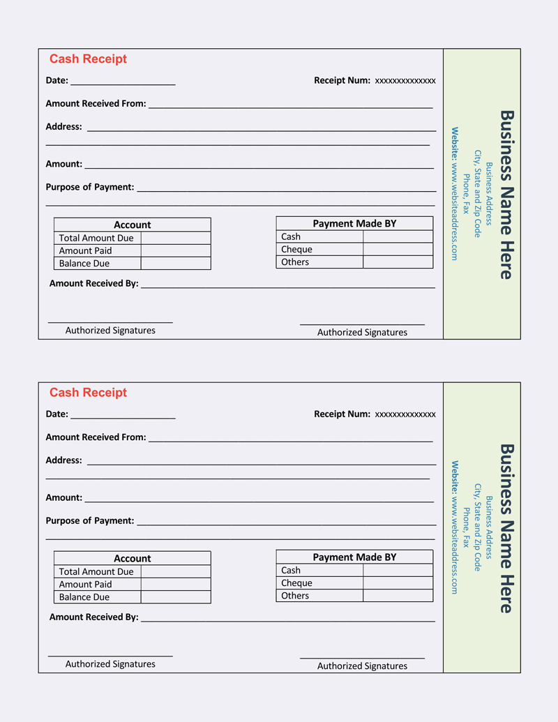 Best Printable Business Cash Payment Receipt Template for Pdf File