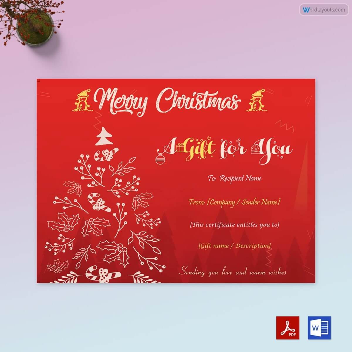 Free Downloadable Christmas Gift Certificate Template 10 for Word, Adobe and AI Format