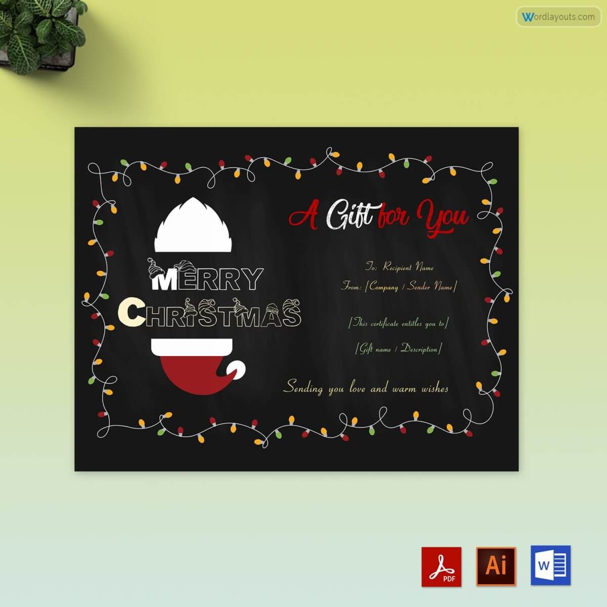 Free Downloadable Christmas Gift Certificate Template 07 for Word, Adobe and AI Format