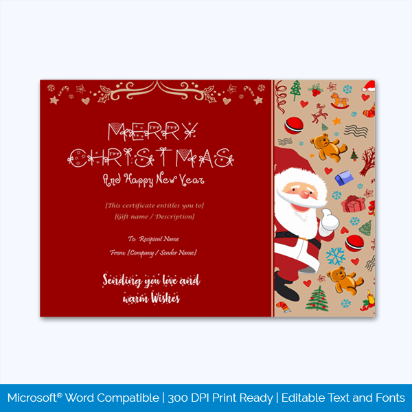 Free Downloadable Christmas Gift Certificate Template 14 for Word, Adobe and AI Format
