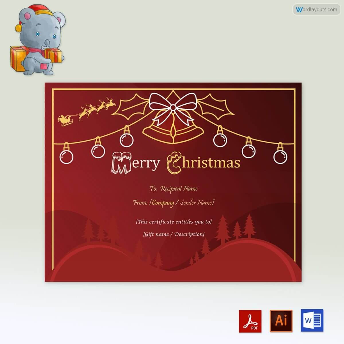 Free Downloadable Christmas Gift Certificate Template 08 for Word, Adobe and AI Format