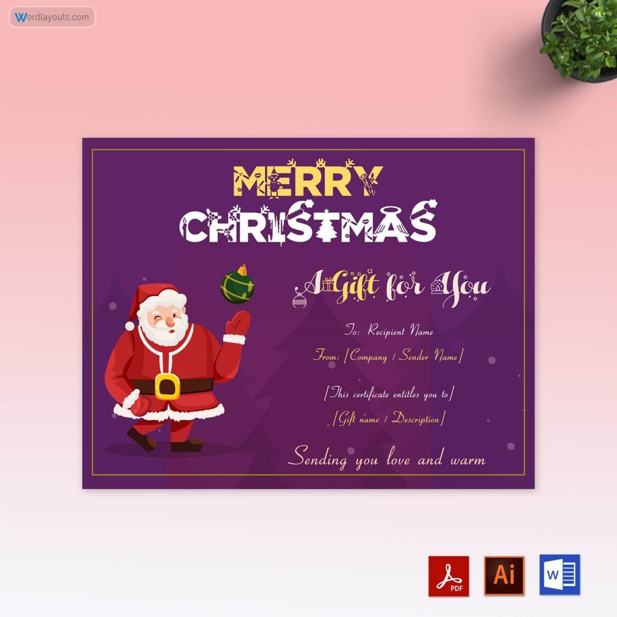 Free Downloadable Christmas Gift Certificate Template 09 for Word, Adobe and AI Format