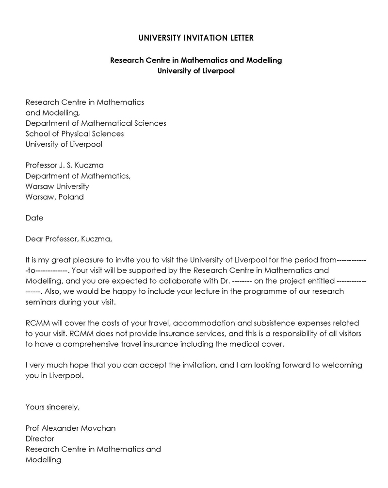 invitation letter for international students