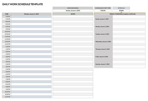 Daily Work Schedule Template 