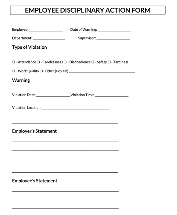 Great Comprehensive Employee Disciplinary Action Form for Word Document