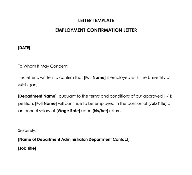 Employment Confirmation Letter sample