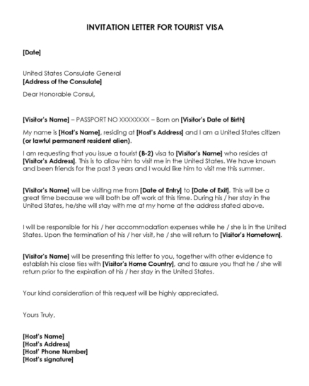 30 Sample Invitation Letters for Visa (Family, Visitor, etc.)