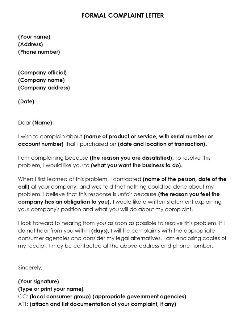 Professional Formal Complaint Letter Example - Free Download