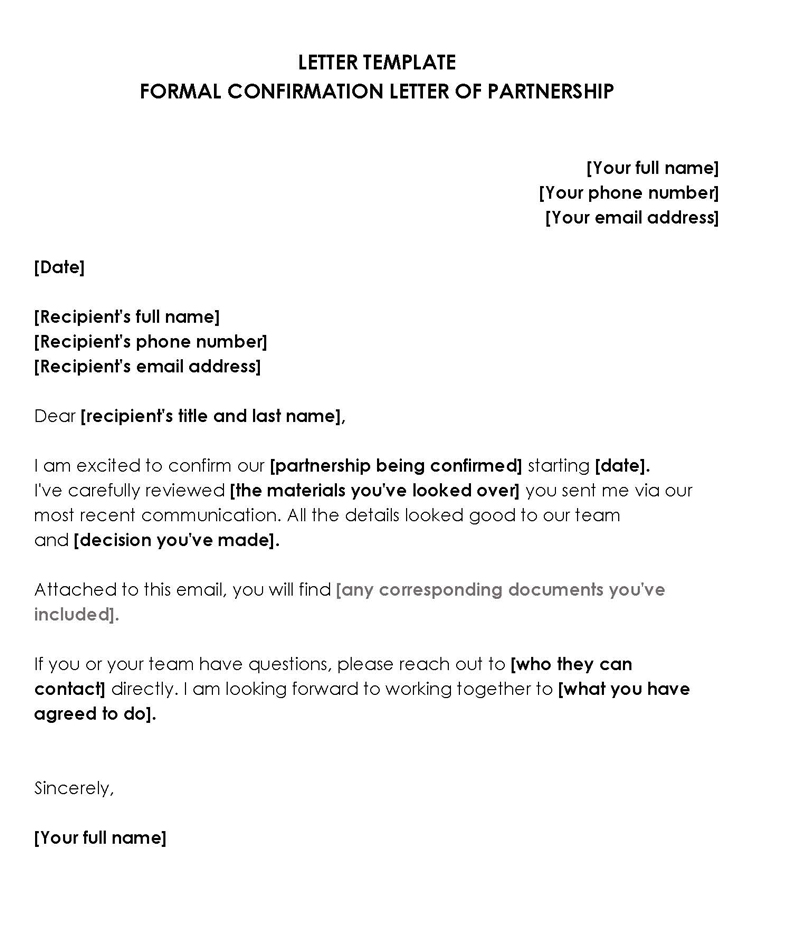 Formal Confirmation Letter Sample