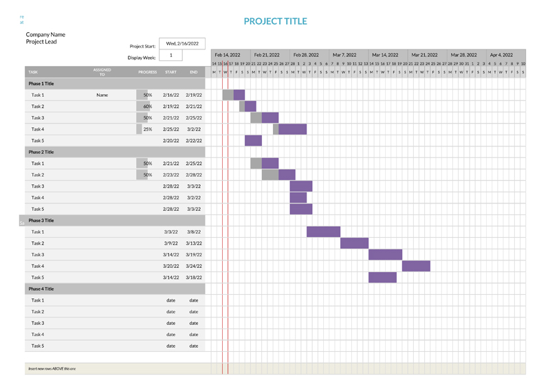 Free Downloadable Project Title Gantt Chart Template for Excel Sheet