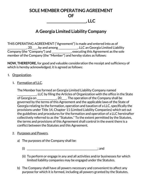 Georgia-Single-Member-LLC-Operating-Agreement-Form