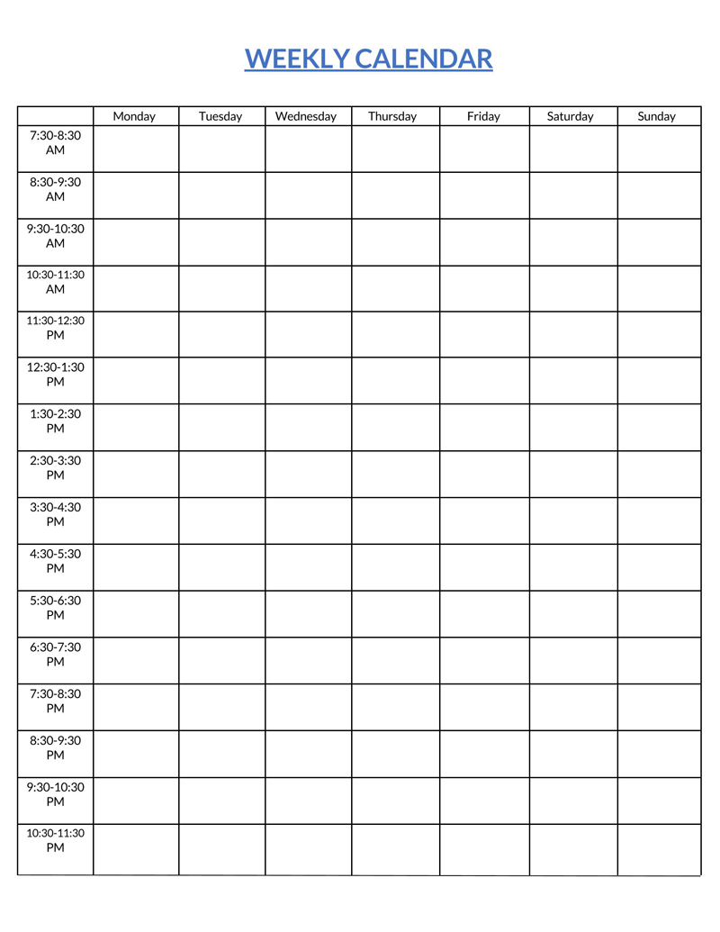 hourly schedule template pdf 10