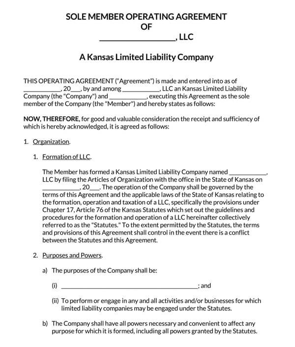 Kansas-Single-Member-LLC-Operating-Agreement