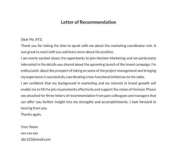 Great Editable Recommendation Letter Request for Marketing Role Sample for Word Format