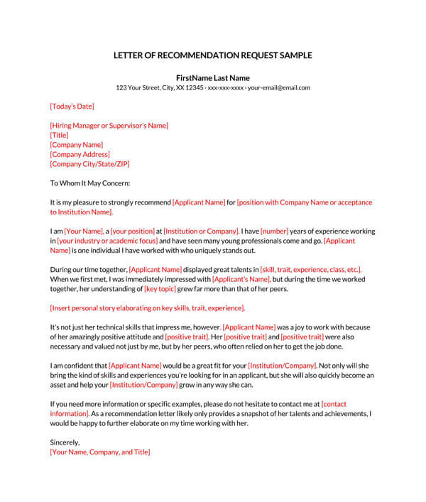 Letter of Recommendation Request Sample Doc