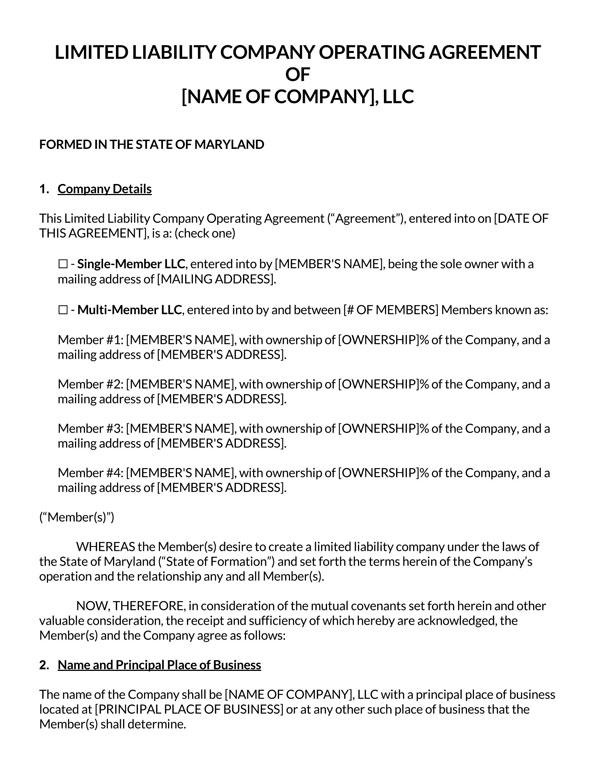 User-Friendly Maryland LLC Operating Agreement Template