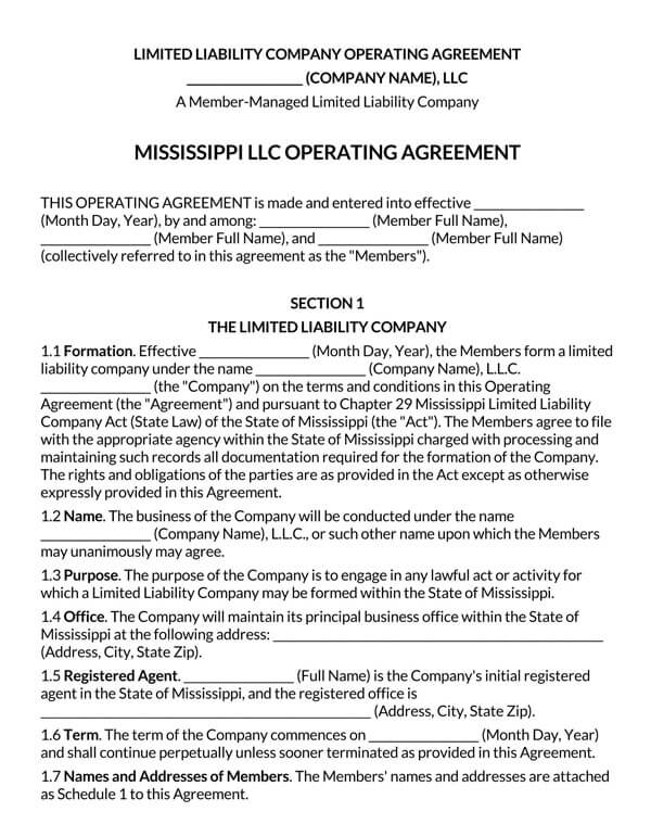 Mississippi-Multi-Member-LLC-Operating-Agreement-Form