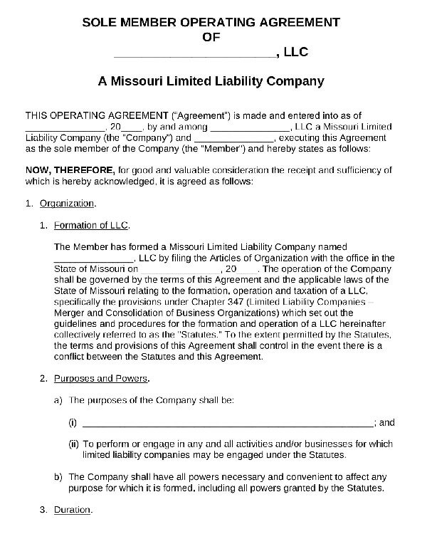 Missouri-Single-Member-LLC-Operating-Agreement