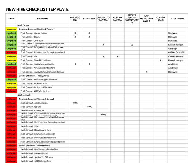 Editable New Hire Checklist Template - Excel Format