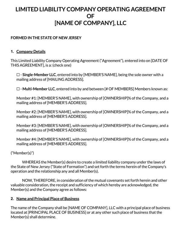 Professional New Jersey LLC Operating Agreement Template