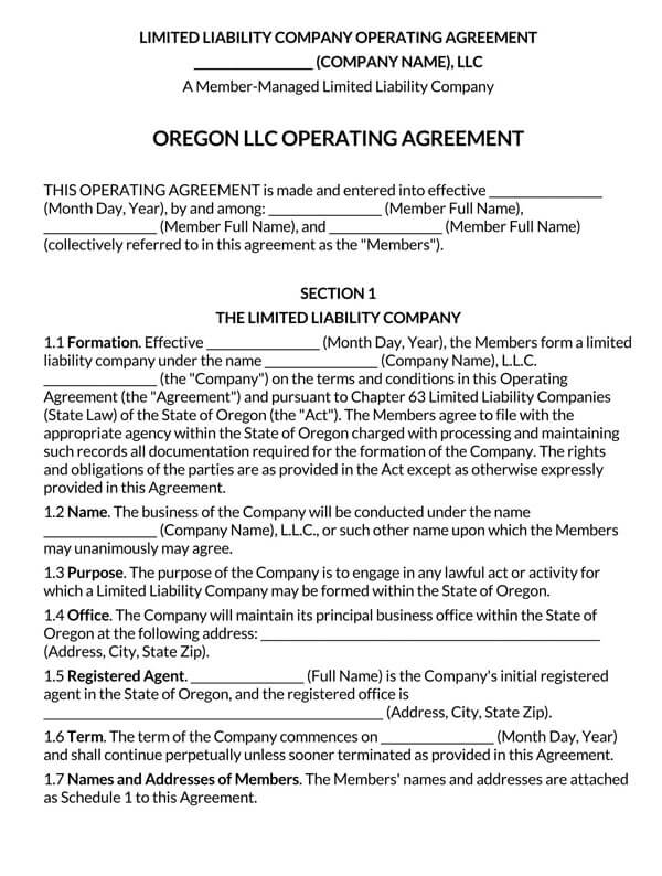 Oregon-Multi-Member-LLC-Operating-Agreement-Form