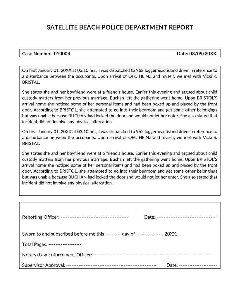 Example of a police report for free