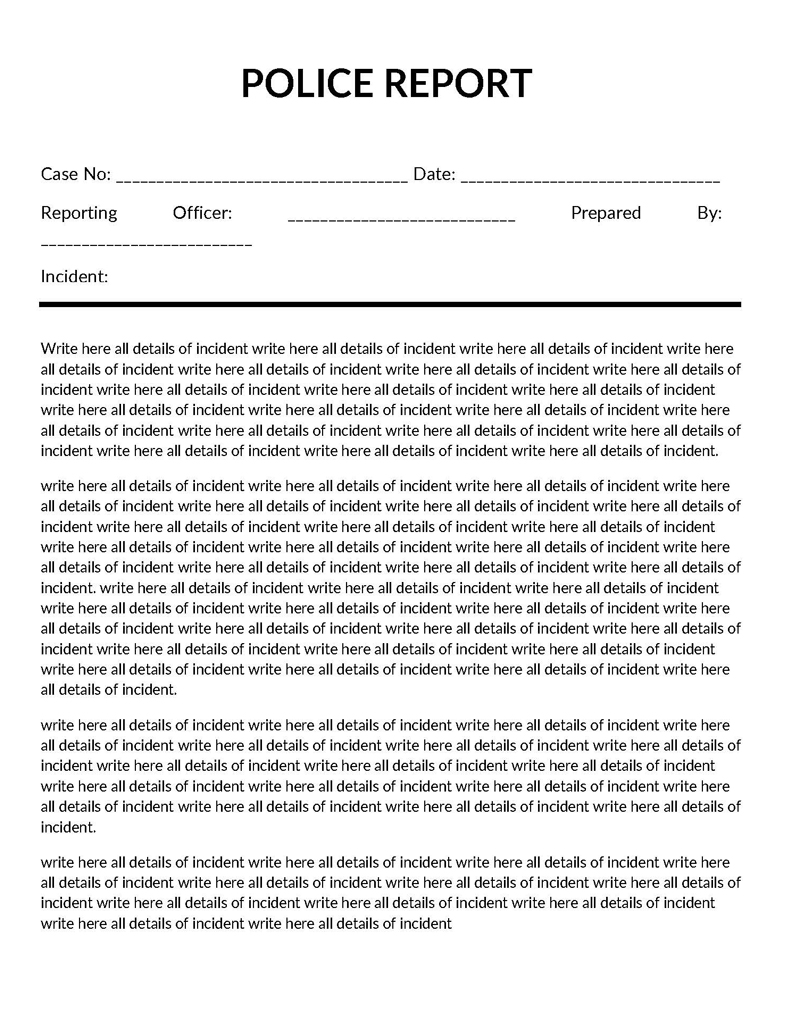 Printable police report sample