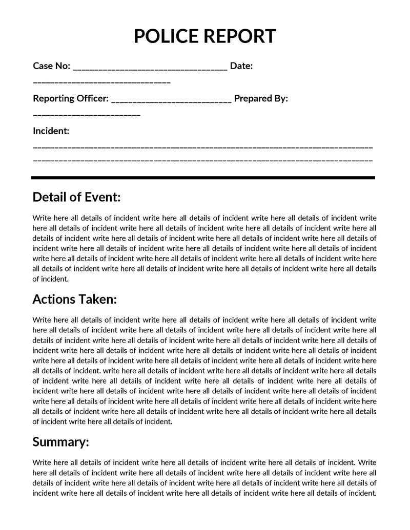 Police report template with free download