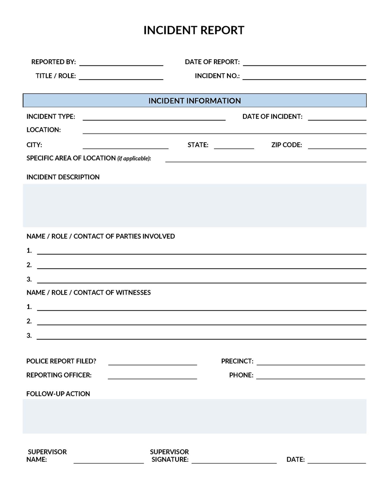Free editable police incident report form