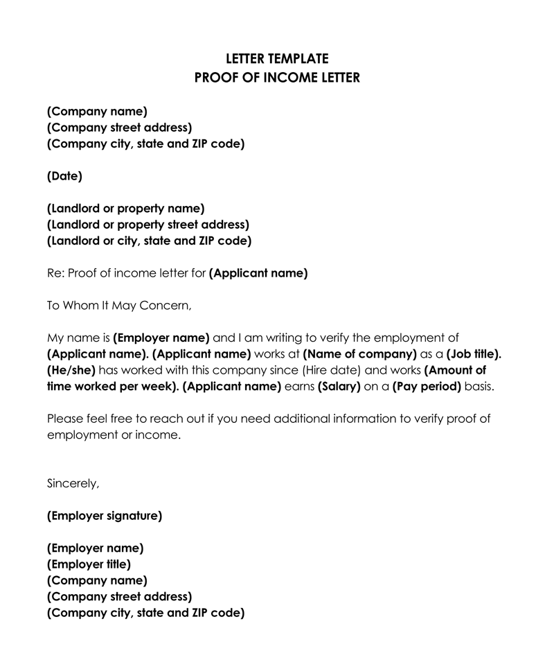 proof of income letter free word doc