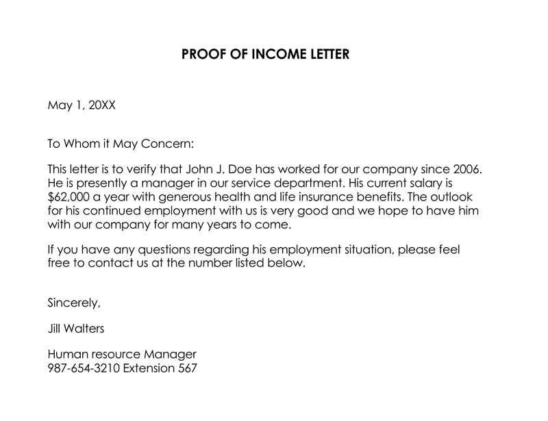 Free Proof of Income (Verification) Letter 06 for Word
