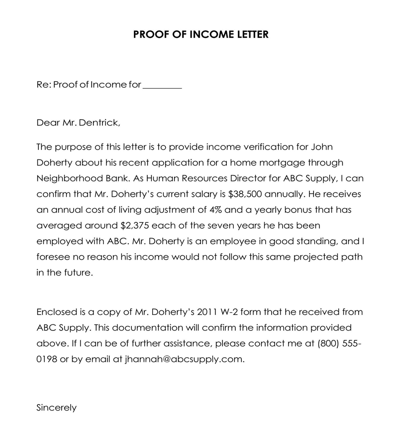 Printable Proof of Income (Verification) Letter 07 for Word