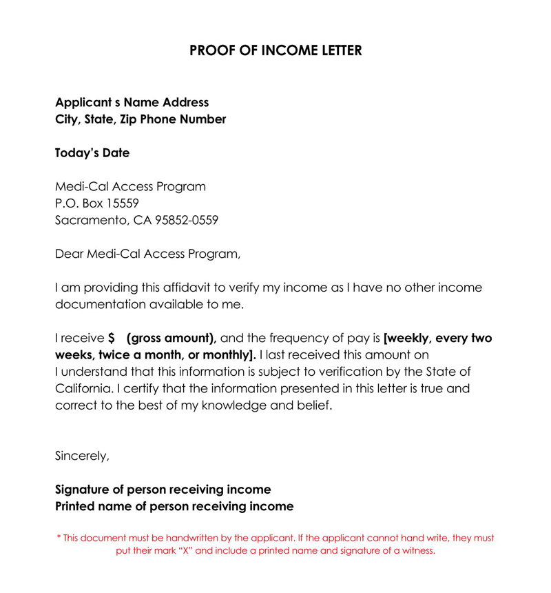 proof of income letter pdf