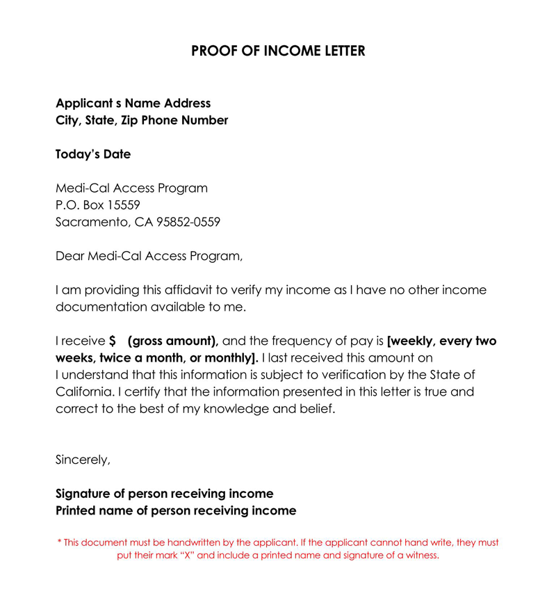 Great Printable Proof of Income Letter Template 02 for Word Document