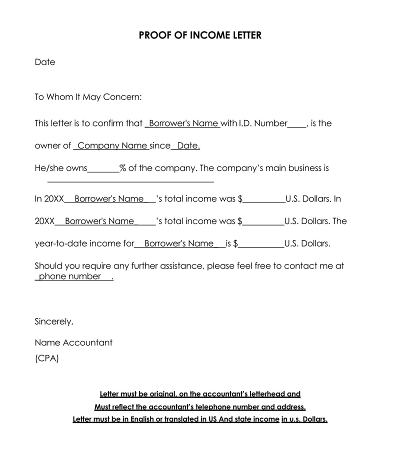 Great Printable Proof of Income Letter Template 03 for Word Document