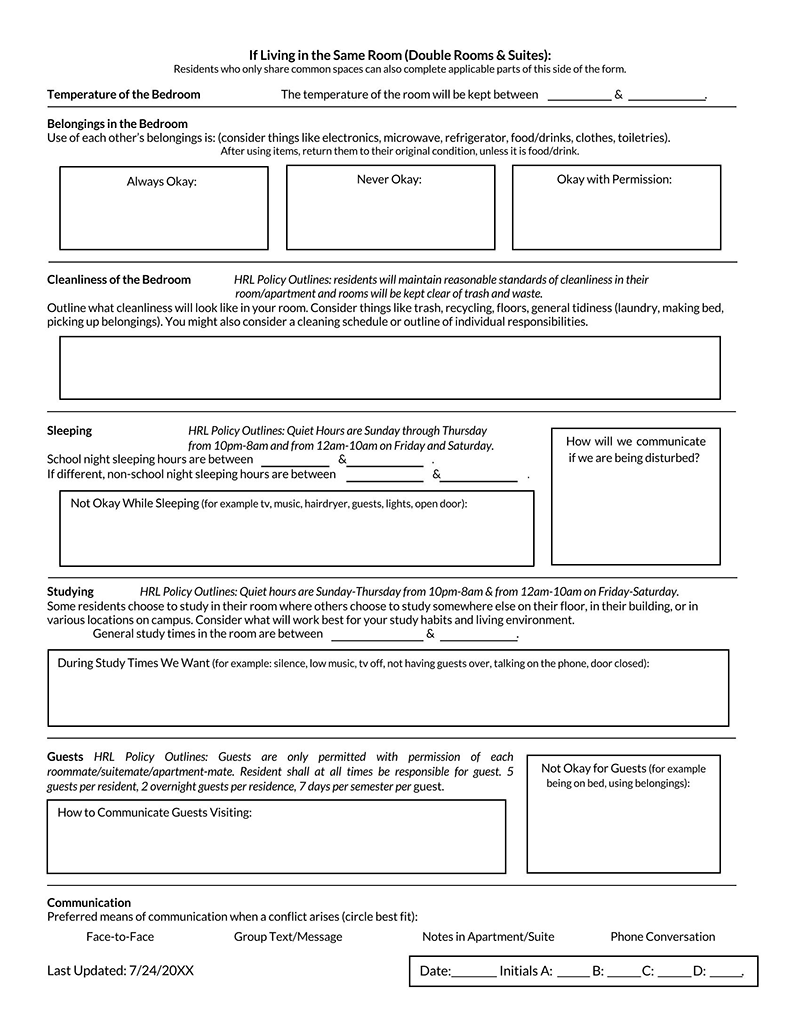 Professional Printable Roommate Agreement Template 32 as Word Document