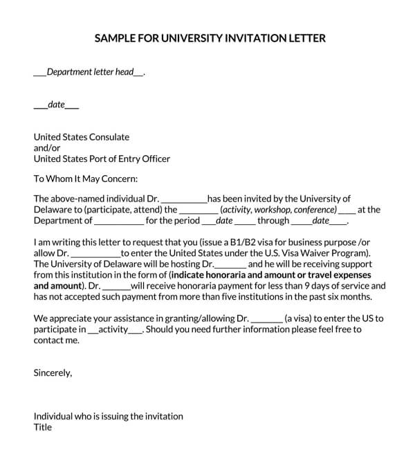 Free College Invitation Letter Template 01 for Word File