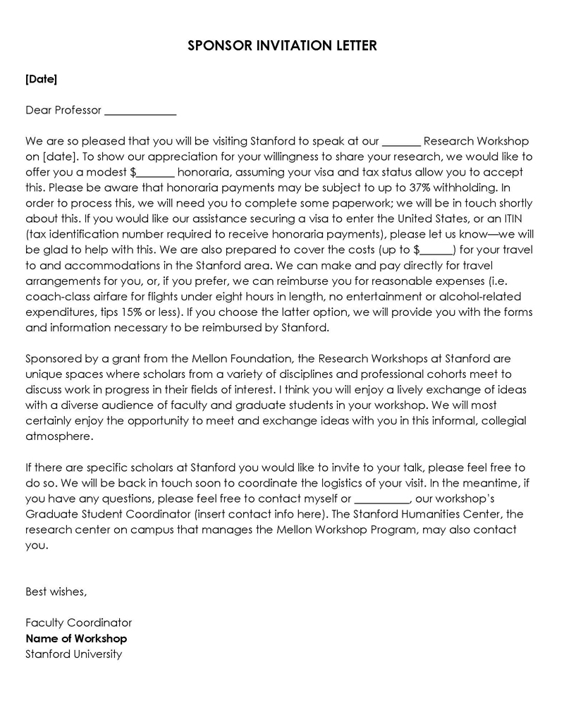 Printable Sponsor Invitation Letter Example