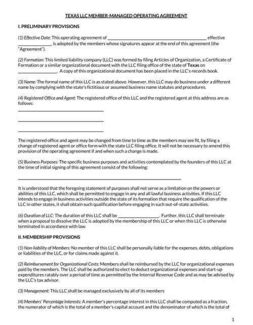 texas operating agreement pdf