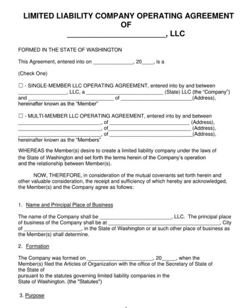 LLC Operating Agreement Washington
