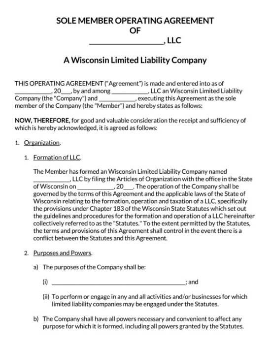 Free Wisconsin LLC Operating Agreement | Registration Guide