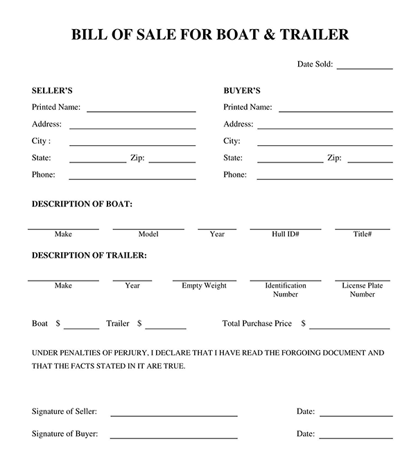 Fillable Car Bill of Sale Form