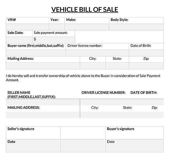 Customizable Car Bill of Sale Template