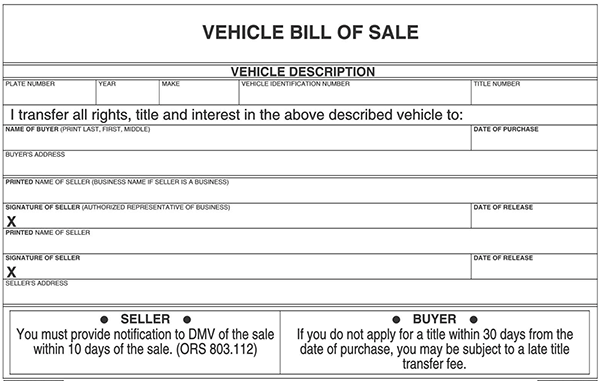 Sample Car Bill of Sale PDF