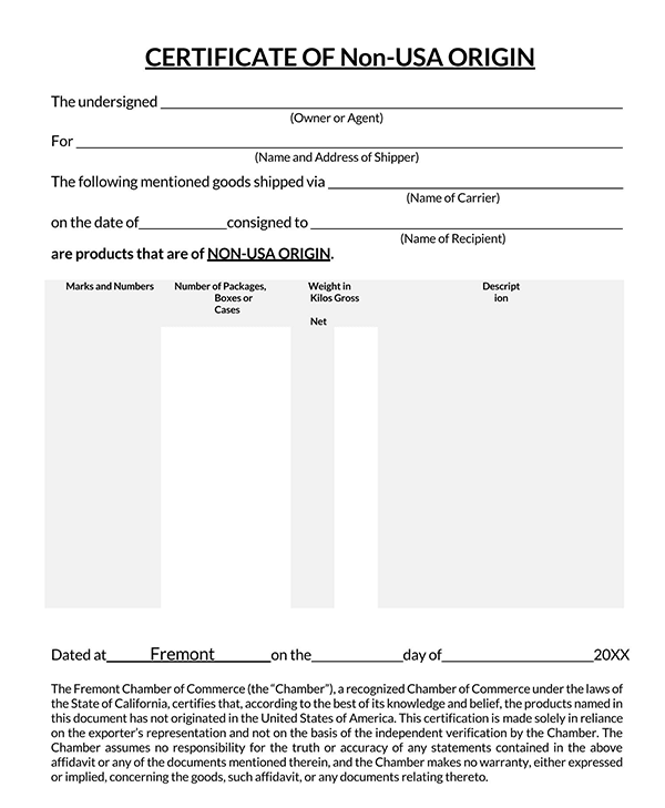 Sample Certificate of Origin: Free Template16