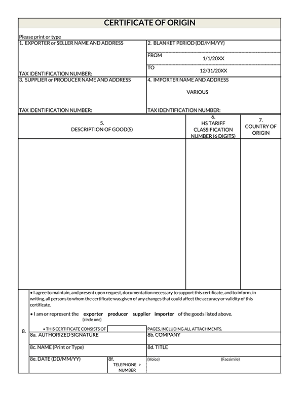 Certificate of Origin Download - Free