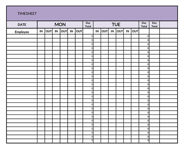 Free Excel Timesheet Template with Printable Form