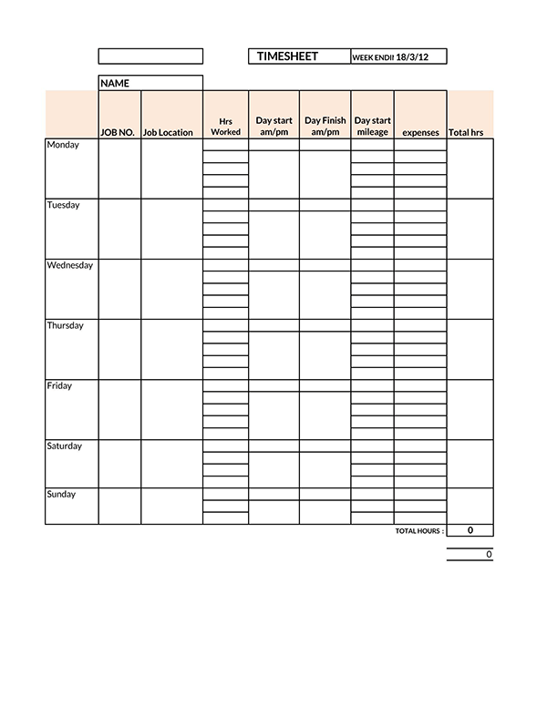 Printable Timesheet Form - Sample Format