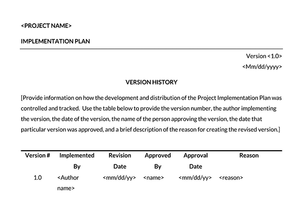 Free Downloadable General Implementation Plan Template 02 for Word Document